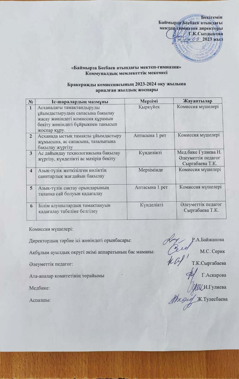 Бракераждық комиссия құру